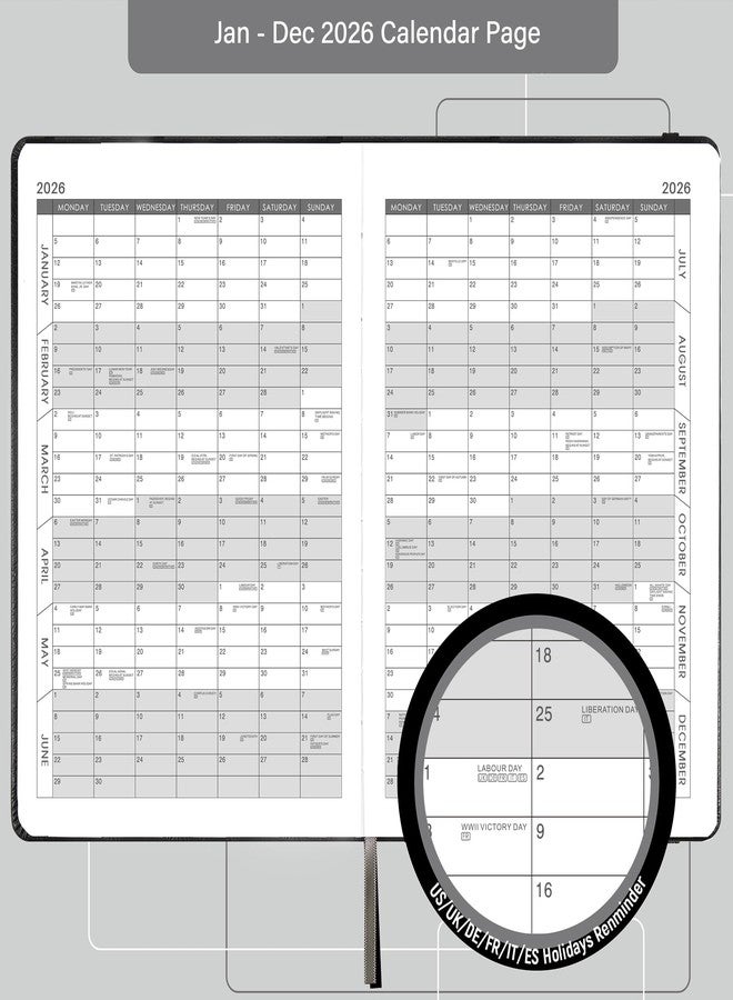 Feteulo 2026 Appointment Book & Planner - January 2026 - December 2026, Daily Hourly Planner, 5.75" X 8.25", 60-Minute Interval, Faux Soft Leather Cover, Premium Paper, Academic Calendar, Pen Holder, Inner Pocket - Image 4