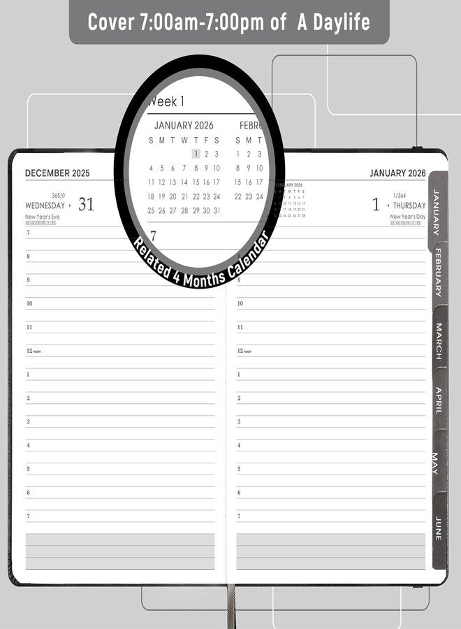 Feteulo 2026 Appointment Book & Planner - January 2026 - December 2026, Daily Hourly Planner, 5.75" X 8.25", 60-Minute Interval, Faux Soft Leather Cover, Premium Paper, Academic Calendar, Pen Holder, Inner Pocket - Image 3