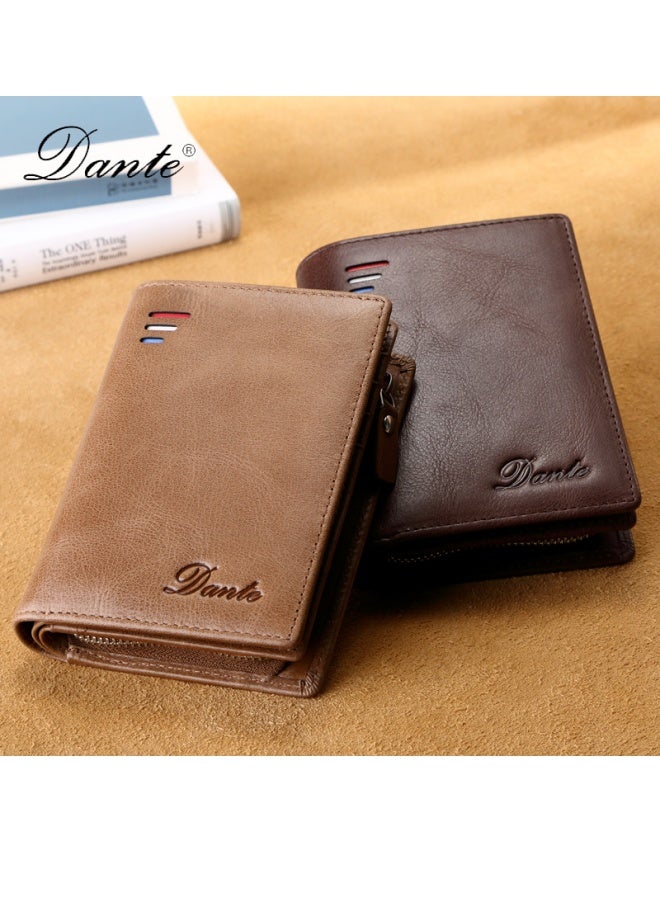 دانتي محفظة رجالية قصيرة RFID مضادة للسرقة وسحاب تغيير المحفظة وحامل بطاقات بسعة كبيرة كاكي - Image 4