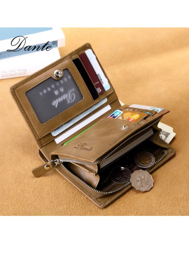 دانتي محفظة رجالية قصيرة RFID مضادة للسرقة وسحاب تغيير المحفظة وحامل بطاقات بسعة كبيرة كاكي - Image 3