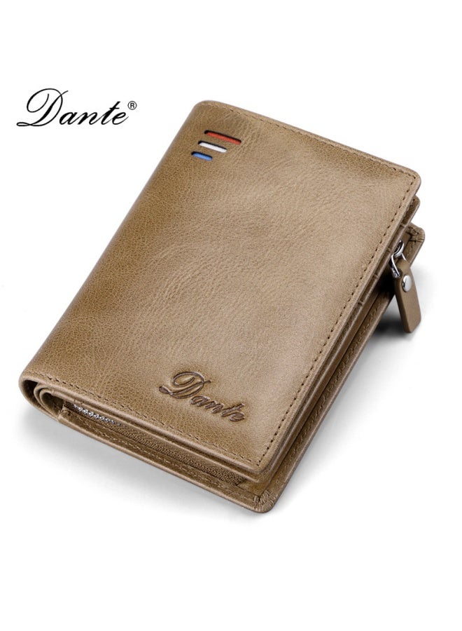 دانتي محفظة رجالية قصيرة RFID مضادة للسرقة وسحاب تغيير المحفظة وحامل بطاقات بسعة كبيرة كاكي - Image 1