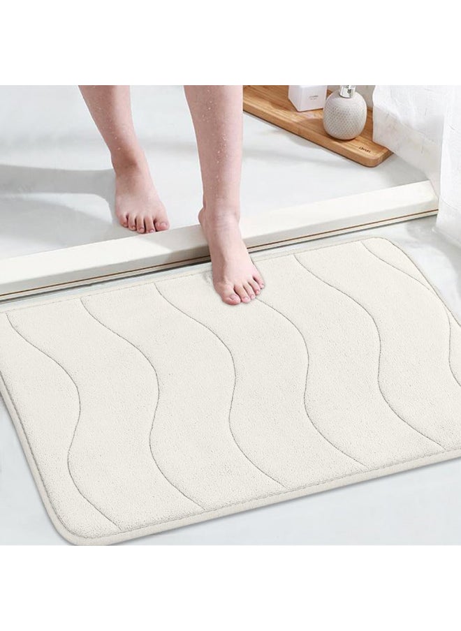 Flamingo P Memory Foam Bath Mat for Bathroom Non Slip Bath Rug Velvet Thick Soft and Comfortable Water Absorbent Machine Washable Easier to Dry Floor Rug Mats Waved Pattern, 20x32 Inches, Ivory White  - Image 1