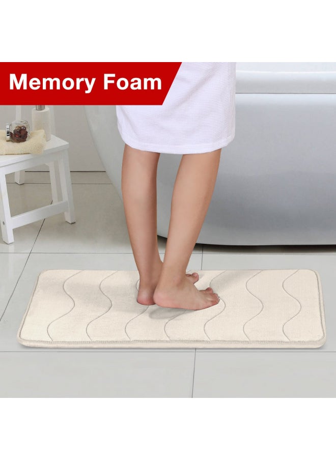 Flamingo P Memory Foam Bath Mat for Bathroom Non Slip Bath Rug Velvet Thick Soft and Comfortable Water Absorbent Machine Washable Easier to Dry Floor Rug Mats Waved Pattern, 20x32 Inches, Ivory White  - Image 3