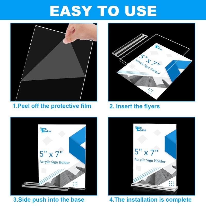 EHWINE 6 Pack Acrylic Sign Holders - 5 x 7, Double-Sided Stand Up Table Top Sign Holders, Clear Acrylic Picture Frame Menu Flyer Paper Display Stand for Office Business Store Wedding Party - Image 5