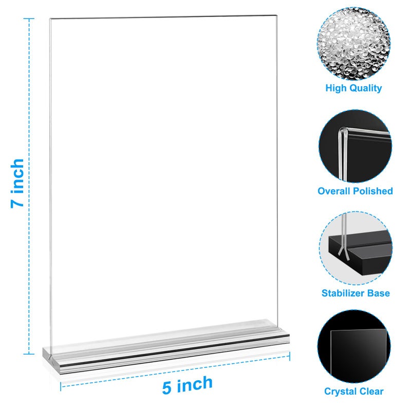 EHWINE 6 Pack Acrylic Sign Holders - 5 x 7, Double-Sided Stand Up Table Top Sign Holders, Clear Acrylic Picture Frame Menu Flyer Paper Display Stand for Office Business Store Wedding Party - Image 3