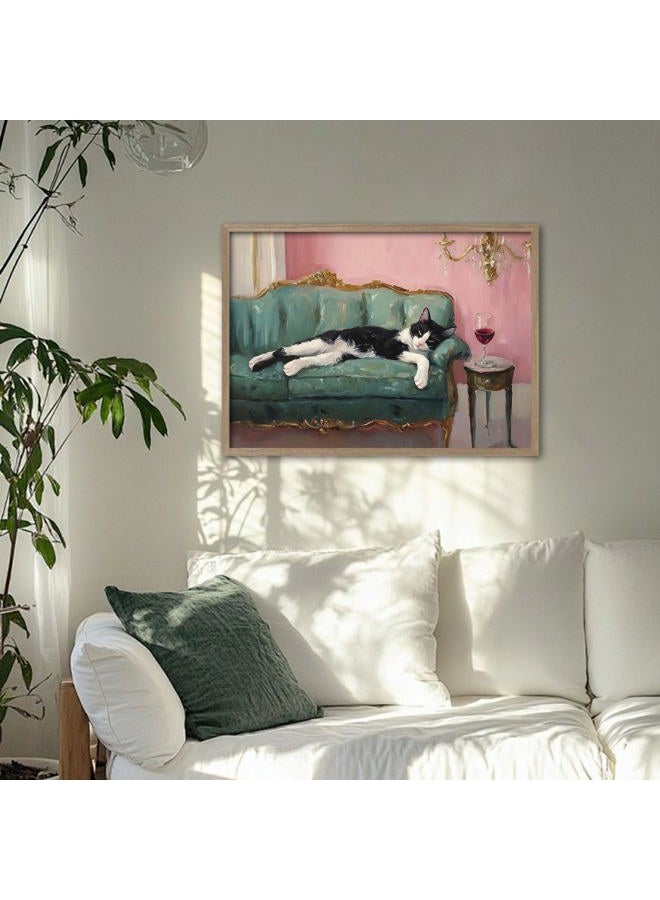 NCYEL Wooden Framed Black And White Cat Wall Art Modern Style Canvas Print Lazy Persian Cat Poster Picture Decoration Painting Gallery Style Artwork Suitable For Living Room Bedroom Decoration 12x16 Inch - Image 5