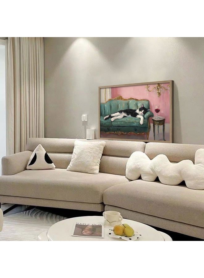 NCYEL Wooden Framed Black And White Cat Wall Art Modern Style Canvas Print Lazy Persian Cat Poster Picture Decoration Painting Gallery Style Artwork Suitable For Living Room Bedroom Decoration 12x16 Inch - Image 2