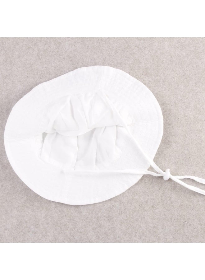 Baby Sun Hat, White Cotton Bucket Hat with Adjustable Chin Strap, Wide Brim UV Protection for Toddler Girls - Image 3