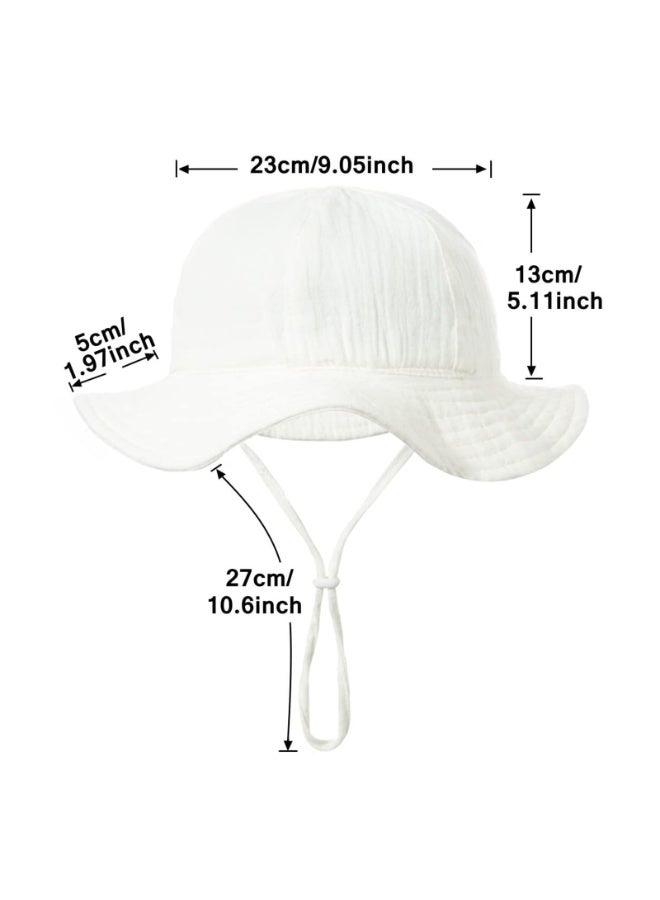 Baby Sun Hat, White Cotton Bucket Hat with Adjustable Chin Strap, Wide Brim UV Protection for Toddler Girls - Image 2