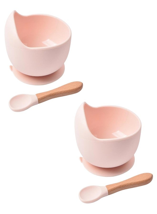 aDai Silicone Baby Bowls with Spoon | Curved Walls for Self-Feeding | Strong Suction | Large Silicone for Toddlers, Babies, Kids | Prevent Food Dropping | Gifting - Light Orange (Pack of 2) - Image 1