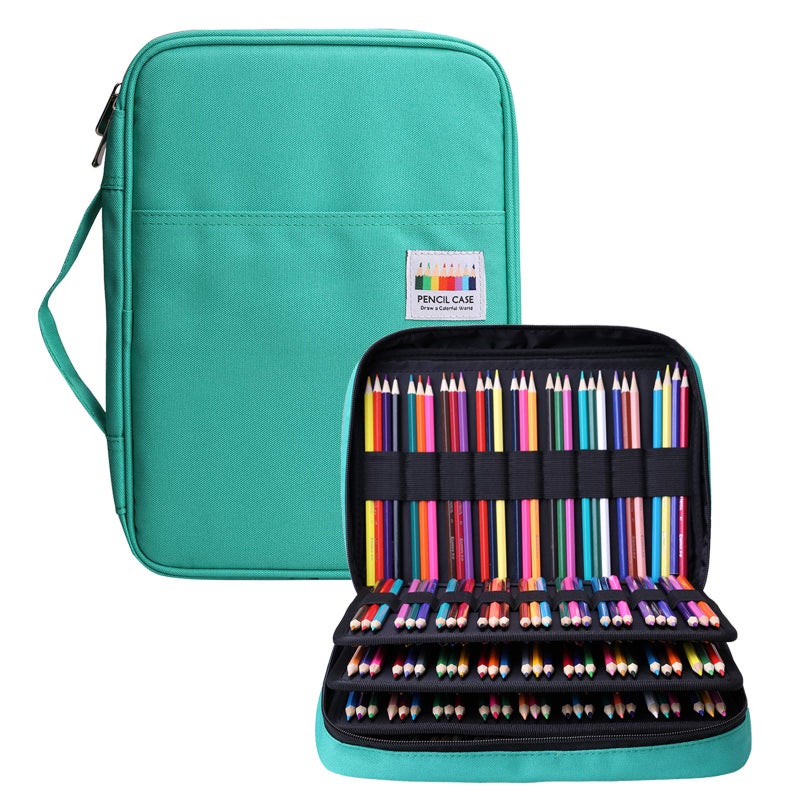 BOMKEE Pencil Case for Adults 220 Slots Colored Pencils Gel Pen Organizer Bag with Zipper for Artist Handy Glitter Gel Pens Refills Waterproof Coloring Holder Pencils CaseGreen