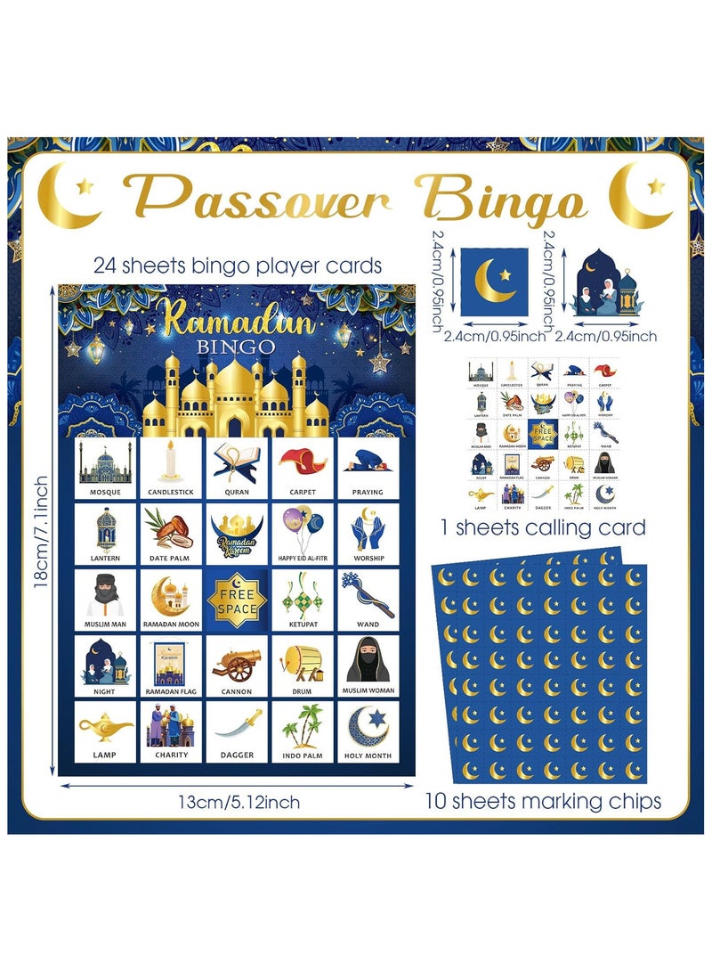 AUTOYSUR 37 Pcs Eid Al Adha Bingo Games 24 Players Eid Mubarak Bingo Cards Ramadan Party Favors for Boys Girls Adults Family Classroom Activities Muslim Festival Party Games Supplies - Image 2