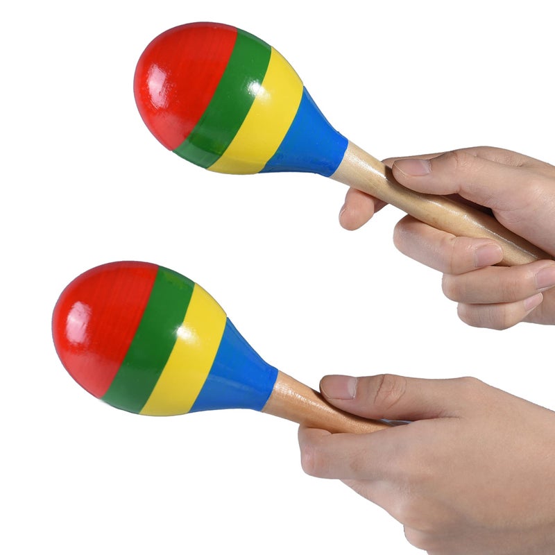 DOMG Maracas Hand Percussion Rattles, Wooden Rumba Shaker Musical Instrument for Kids Adults, Set of 2 - Image 2
