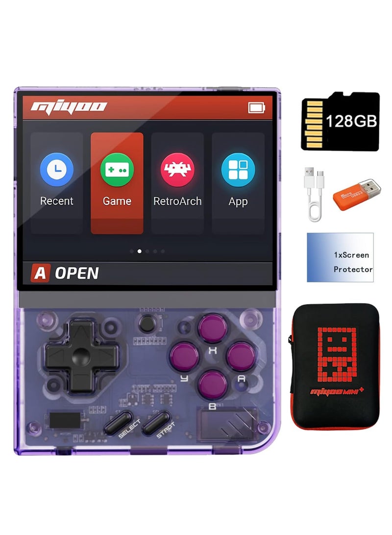 جهاز الألعاب المحمول  Mini Plus، بشاشة 3.5 بوصة، وبطاقة TF بسعة 64 جيجابايت/128 جيجابايت تحتوي على أكثر من 10,000 لعبة، وبطارية بسعة 3000 مللي أمبير في الساعة (أرجواني 128 جيجابايت)  - Image 1