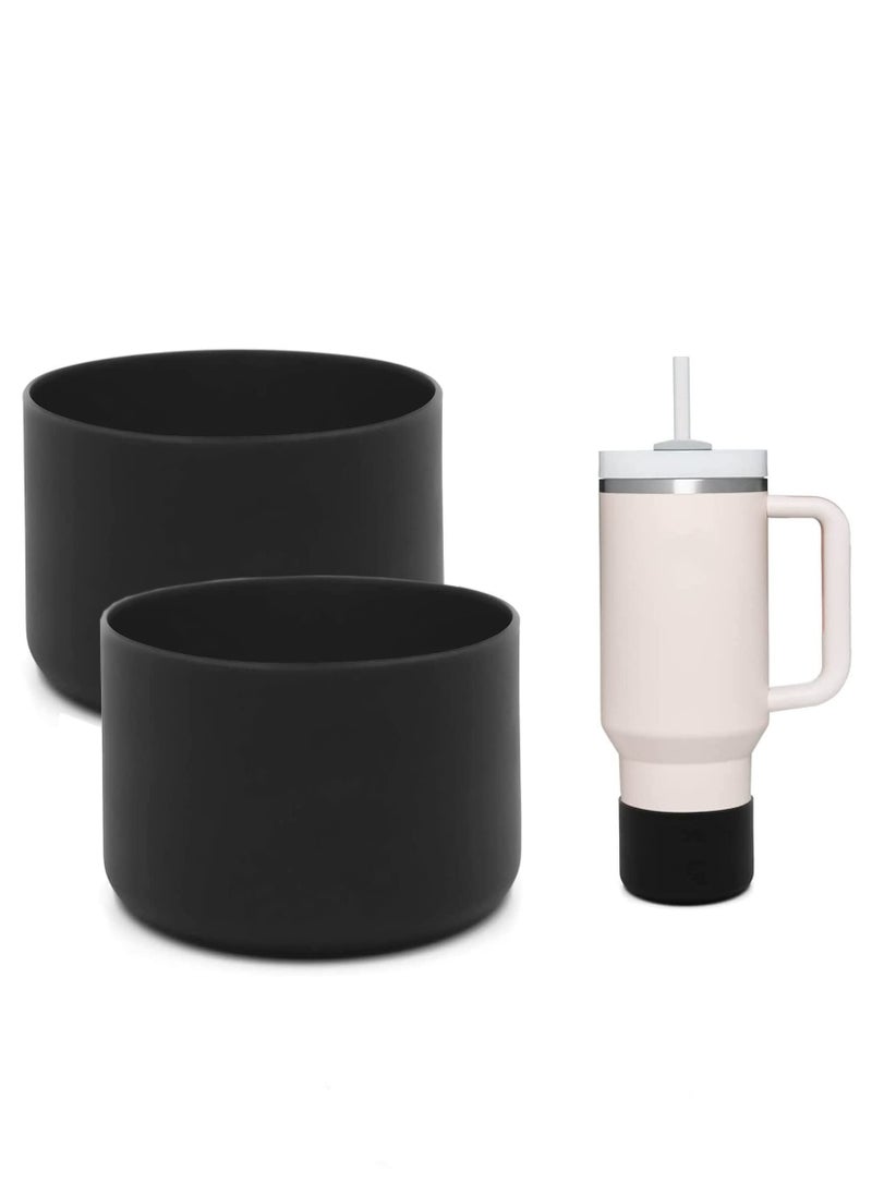 RTYY 2 pack Silicone Boot For Stanley Quencher Tumbler 30 oz 40 oz, Bottom Boot for Stanley IceFlow Flip 30 20 oz, Protector Sleeve for Water Bottle 12-24oz (Black)  - Image 1