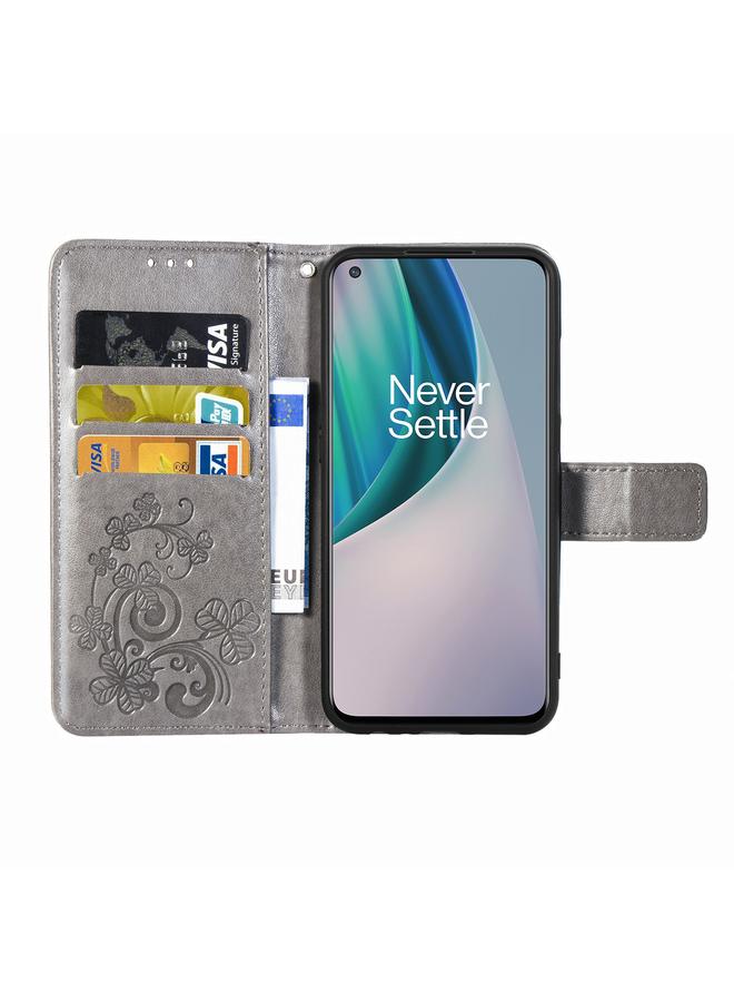 erorex Case For One Plus Nord N10 5G Four-leaf Clasp Embossed Buckle Mobile Phone Protection Leather Case with Lanyard & Card Slot & Wallet & Bracket Function - Image 4