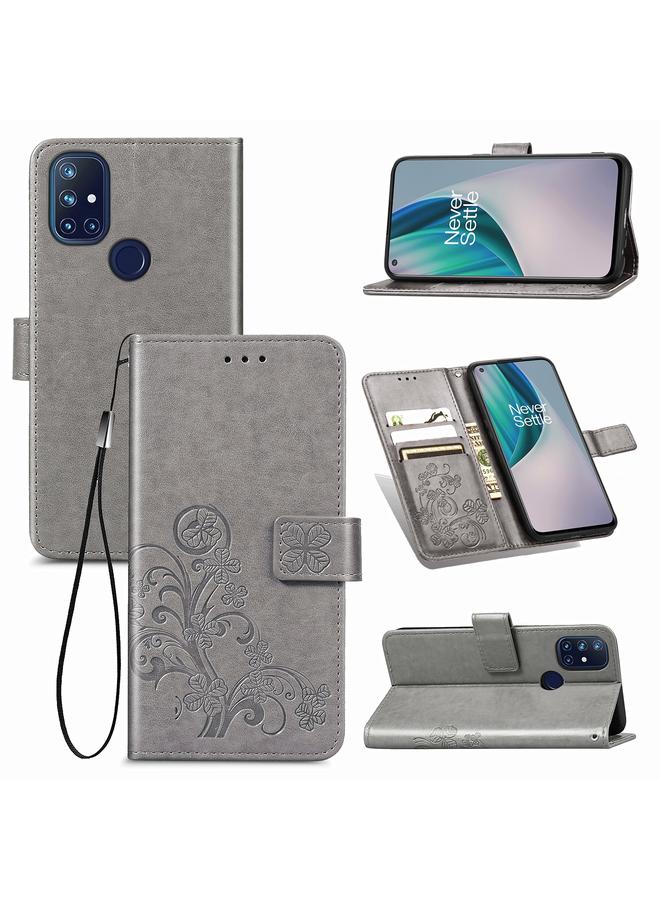 erorex Case For One Plus Nord N10 5G Four-leaf Clasp Embossed Buckle Mobile Phone Protection Leather Case with Lanyard & Card Slot & Wallet & Bracket Function - Image 1