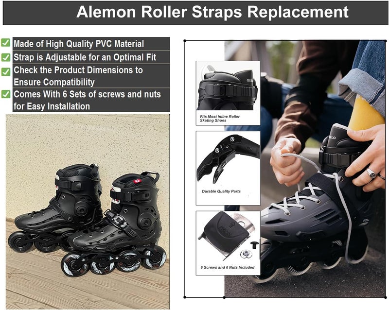 Alemon 2 Pieces Replacements Inline Roller Skating Shoes Energy Strap with Screws Nuts Skates Buckles Accessory,3 Colors Black Blue Pink - Image 4