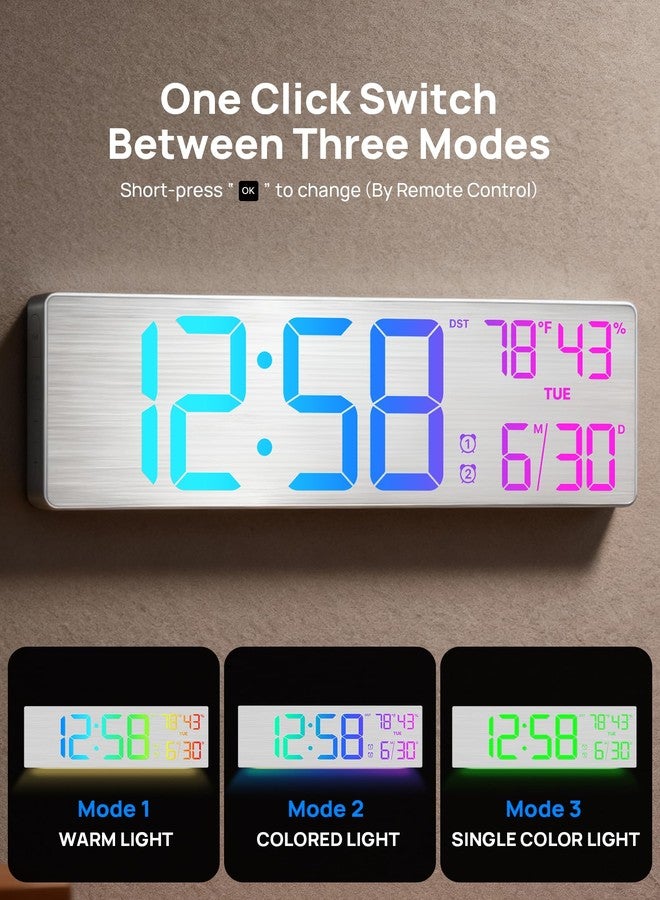 MASHI 18.5" Large Digital Wall Clock with Remote Control, Dual Alarm with Big LED Screen Dispaly,10 Adjustable Brightness, DST, Date Week,Temp for Living Room, Bedroom, Gift for Elderly (Silver) - Image 4