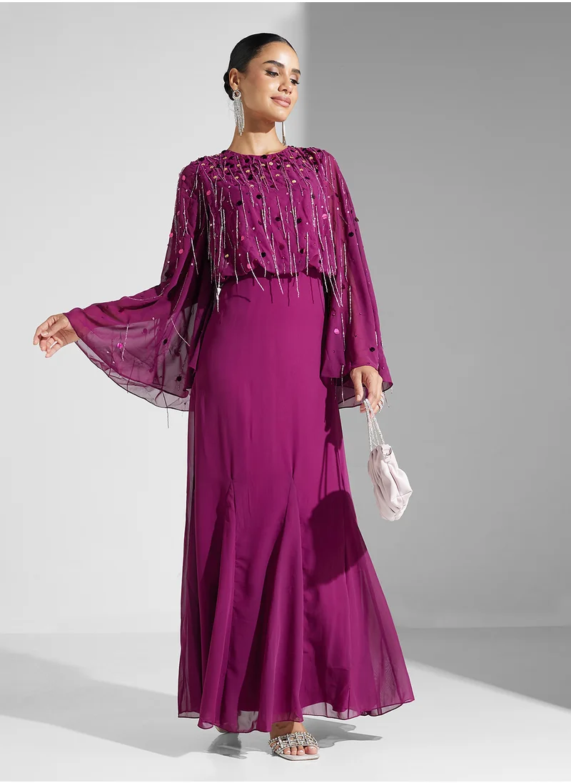 Amelia Rose Embellished Mesh Detailed Dress