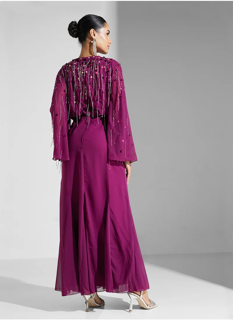 Amelia Rose Embellished Mesh Detailed Dress