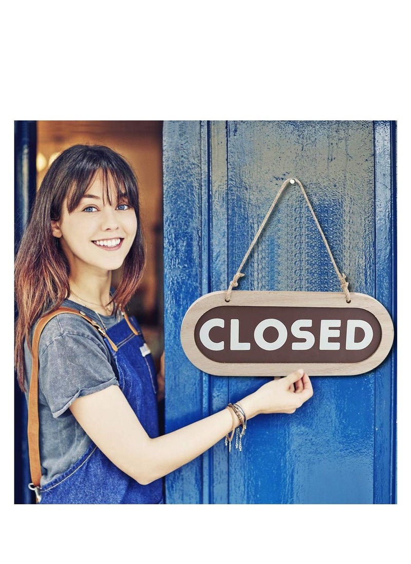 Excefore - Open/Closed Sign, Open Signs for Business, Wooden Shop Door Sign Double, Suitable for Stores, Restaurants Offices Retail Shops (Grey, Brown) - Image 1