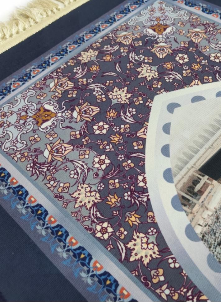 سجادة صلاة إسلامية مصنوعة من المخمل الكريستالي المعقود يدويًا بجودة عالية - Image 3