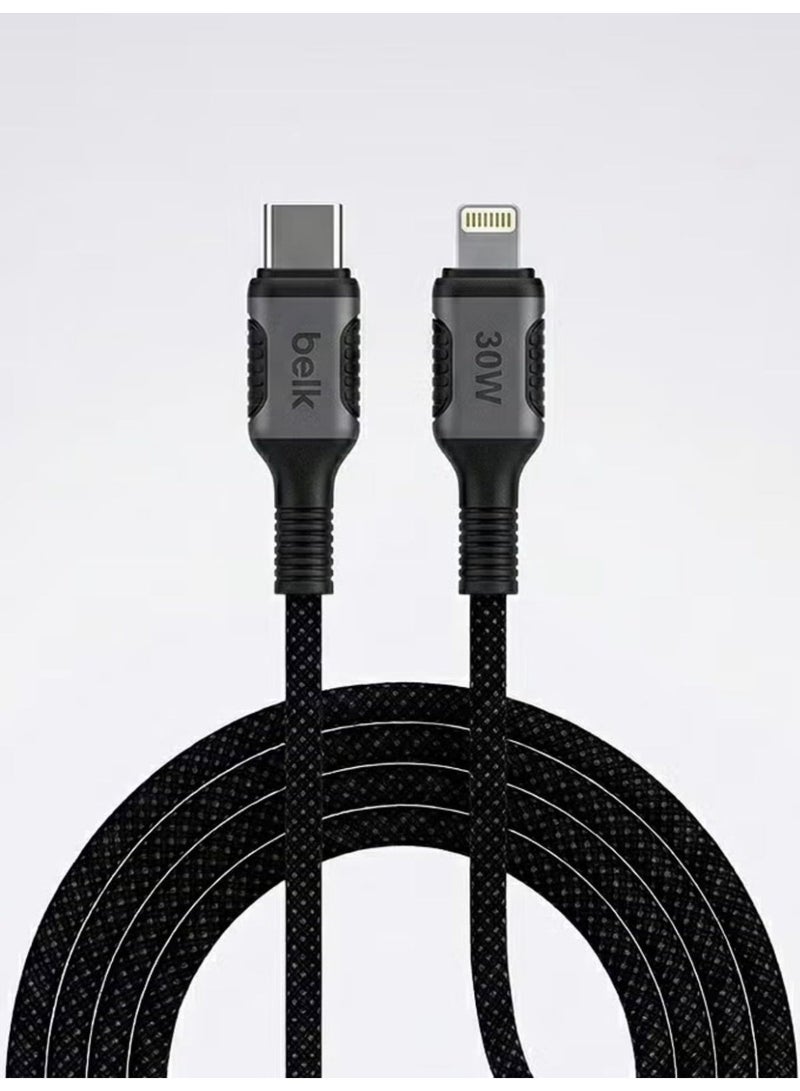 بيلك كابل شحن USB-C إلى Lightning بقوة 30 وات بطول 2 متر أسود - Image 1