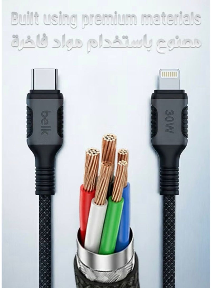 بيلك كابل شحن USB-C إلى Lightning بقوة 30 وات بطول 2 متر أسود - Image 3