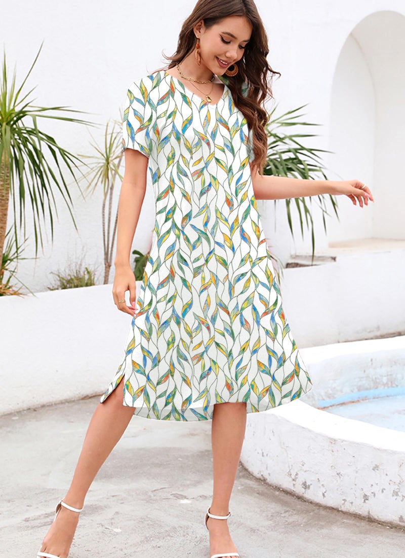 VOBCTY Women's Casual Short Sleeve Tshirt Dress Summer Side Split Loose V Neck Dresses(70B,X-Large) - Image 3