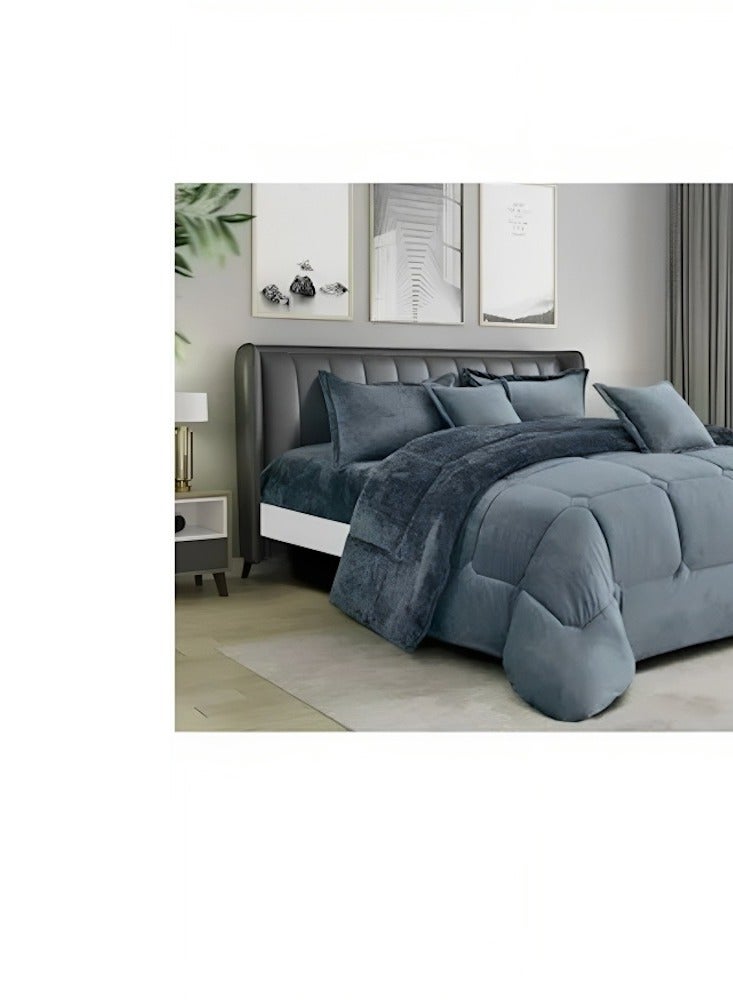 مينج لي مفرش ملكي 6 قطع نفرين شتوي وجهين وجه مخمل وجه فرو مقاس كينج 220x240 سم رمادي - Image 2