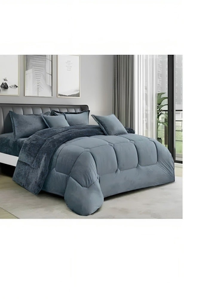 مينج لي مفرش ملكي 6 قطع نفرين شتوي وجهين وجه مخمل وجه فرو مقاس كينج 220x240 سم رمادي - Image 3