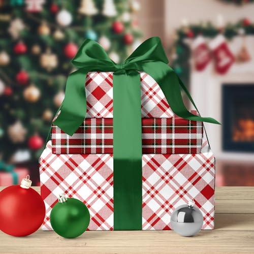 LaRibbons Reversible Christmas Wrapping Paper Roll, Classic Red & White Tartan Plaid Gift Wrap for Christmas, Holiday, Winter Party, 17 Inch x 33 Feet - Image 5