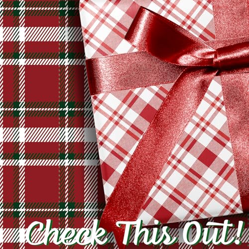 LaRibbons Reversible Christmas Wrapping Paper Roll, Classic Red & White Tartan Plaid Gift Wrap for Christmas, Holiday, Winter Party, 17 Inch x 33 Feet - Image 4