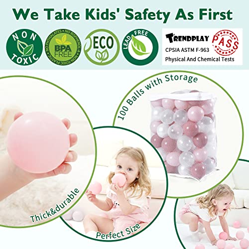 TRENDPLAY Plastic Balls for Ball Pits - Pack of 100 Hollow Balls- Safe and Exciting Playtime - Perfect for Toddler Baby Pools,Party,Festival Decoration, Cream Pink+ Pearl White - Image 2