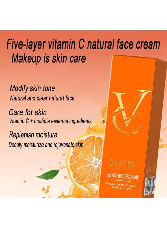 كريم تون أب ياباني بفيتامين C، كريم تون أب بخمسة أنواع من فيتامين C، كونسيلر مرطب ومفتيح للبشرة، كريم تون أب ناعم، كريم مرطب خفيف الوزن وطويل الأمد بفيتامين C للوجه (1 قطعة) - Image 2