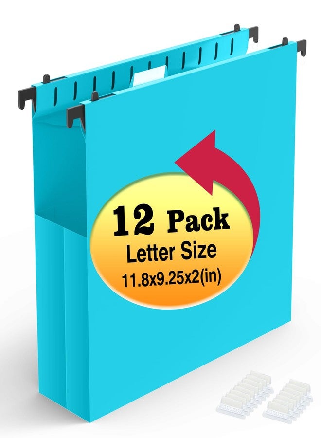 Shutex Extra Capacity Plastic Hanging File Folders,12 Pack Reinforced Expanding Hang Folder Letter Size,Accordian Pocket,Heavy Duty 2 Inch Expansion, Hard Hanging Folder Organizer for Office Home,Blue - Image 1