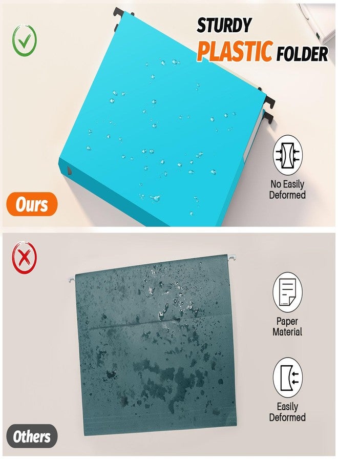 Shutex Extra Capacity Plastic Hanging File Folders,12 Pack Reinforced Expanding Hang Folder Letter Size,Accordian Pocket,Heavy Duty 2 Inch Expansion, Hard Hanging Folder Organizer for Office Home,Blue - Image 2