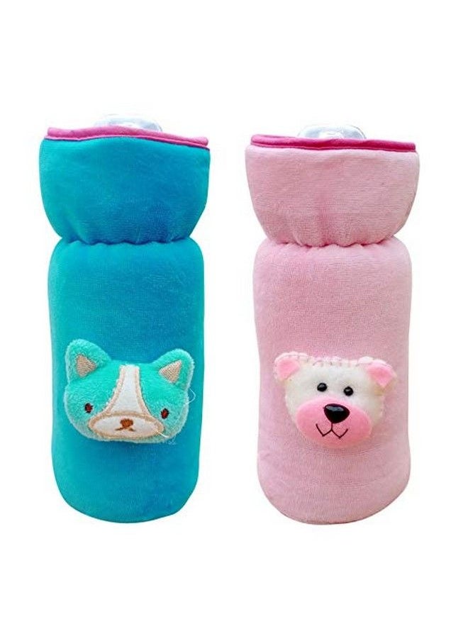 The Little Lookers Soft Plush Stretchable Baby Feeding Bottle Covers For Feeders With Easy To Hold Strap (Blue & Light Pink Narrow Neck 240Ml)  - Image 2