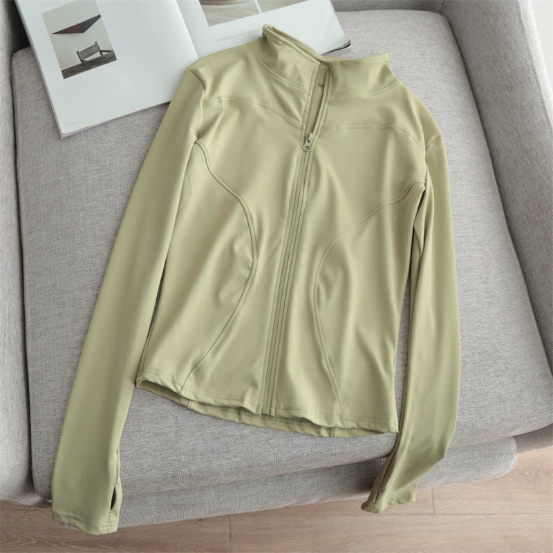 Generic Yoga Clothing Sports Coat Womens Morning Running Autumn 2023 Elastic Tight Slimming Long Sleeve Running Quick-drying Breathable Top Cardamom green 