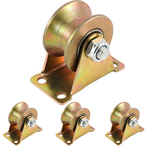 ZOENHOU 4 PCS 2 Inch 660 LB 45# Steel U Groove Wheel Pulley, Sliding Gate Rollers with Bracket, Heavy Duty Rigid Caster for Inverted Track, Rolling Gate, Industrial Machines, Wire Rope Rail - Image 1