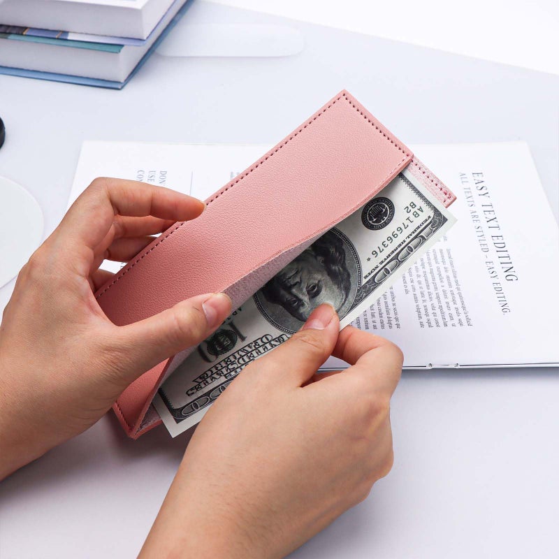 XiowDow Pink Cash Holder PU Leather Cash Wallet Budget Envelope Credit Card Holder Reusable Money Clip for Women Men Budgeting Purse Receipt Bill Holder Coupon Organizer - Image 3