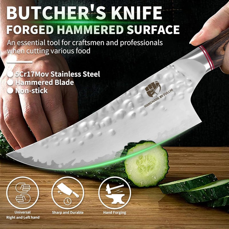 FULLHI Hammered Blade Kitchen Knife with Guard, Non-stick Chef's Knives, Pakka Wood Handle Japanese Knife, Premium German Stainless Steel Kitchen Knives with Sheath (6.8 inch) - Image 3