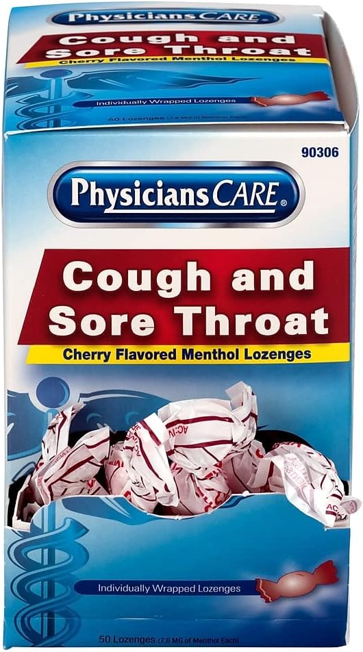 PhysiciansCare 90306 Cough and Sore Throat Cherry Menthol Lozenges 50 Individually Wrapped per Box - Image 2