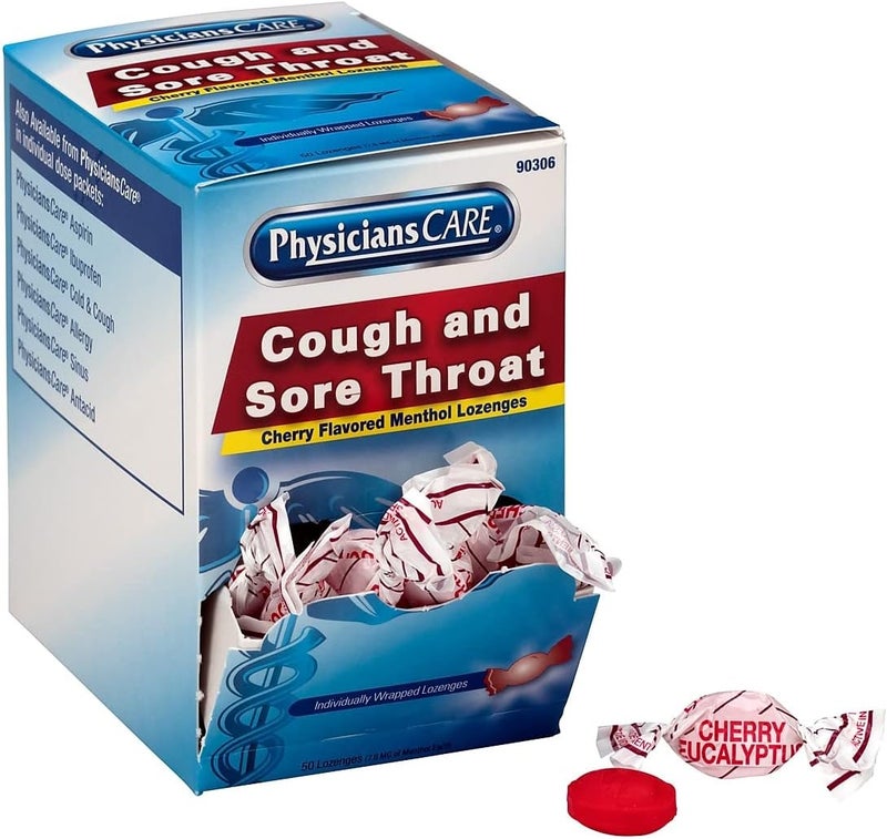 PhysiciansCare 90306 Cough and Sore Throat Cherry Menthol Lozenges 50 Individually Wrapped per Box - Image 4