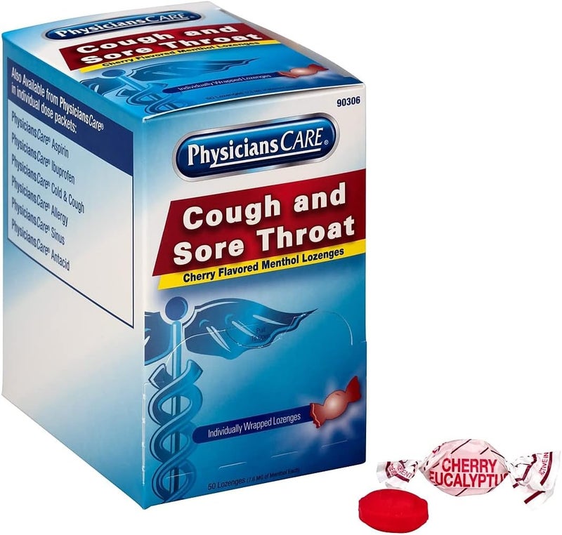 PhysiciansCare 90306 Cough and Sore Throat Cherry Menthol Lozenges 50 Individually Wrapped per Box - Image 3