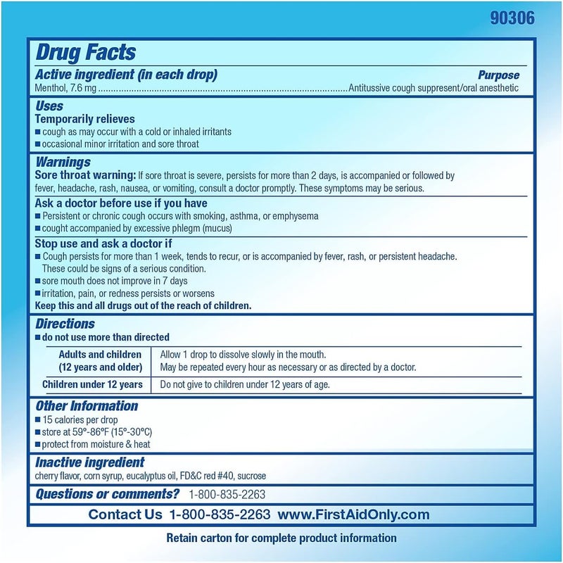 PhysiciansCare 90306 Cough and Sore Throat Cherry Menthol Lozenges 50 Individually Wrapped per Box - Image 5