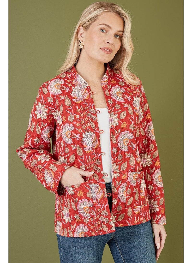 Yumi - Floral Print Reversible Cotton Quilted Jacket - Image 1