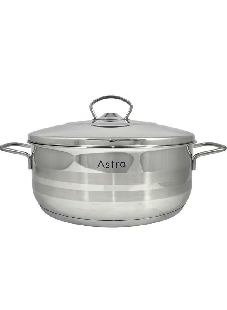 ASTRA Premium 5 L Low Casserole Pot – 26×10 cm Non‑Stick Stainless Steel, Oven & Stovetop Safe | Ergonomic Handles & Rust‑Resistant | Made in Turkey - Image 1