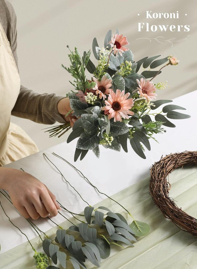 Koroni Flowers مجموعة أغصان كوروني الخضراء الاصطناعية، 33 قطعة مع 7 أنواع من أغصان الخضرة الاصطناعية لباقات الزفاف وتنسيقات الزهور وتزيين طاولات الحفلات (أخضر ووردي). - Image 4